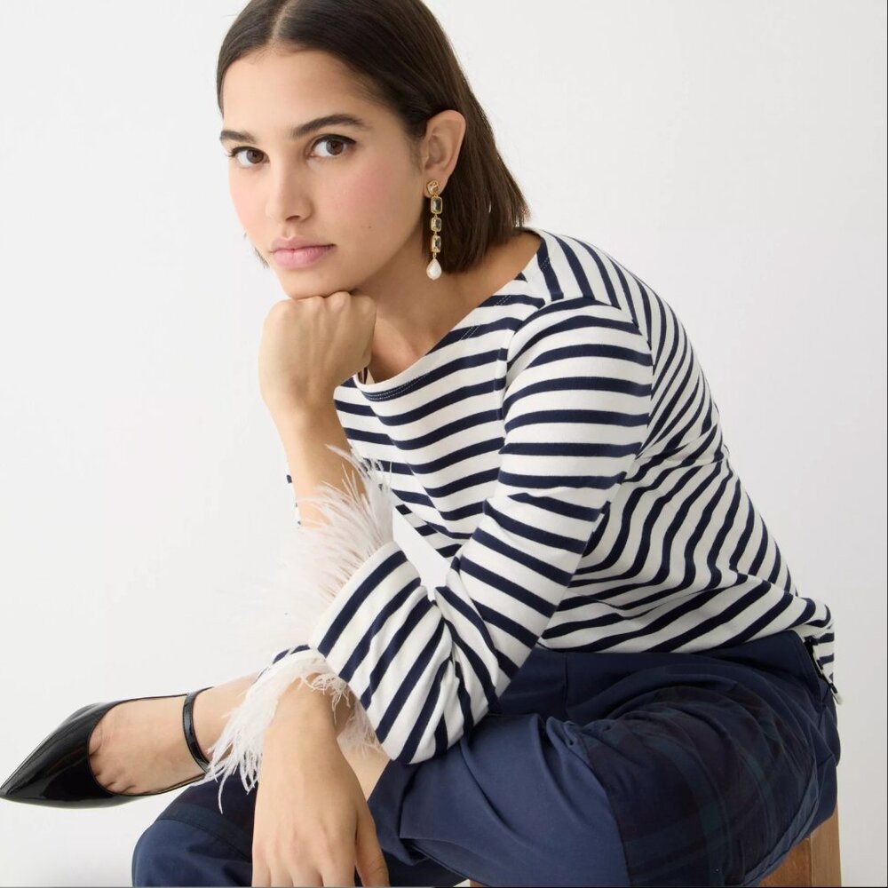 NWT Feather-trim long-sleeve shirt in stripe
